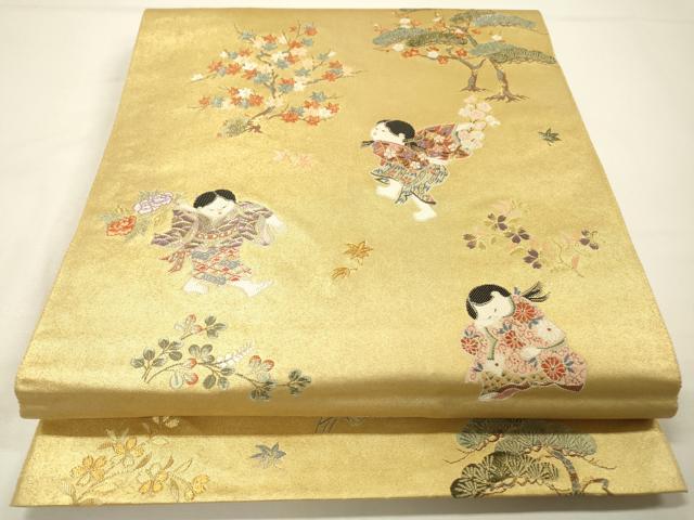 平和屋本店○六通柄袋帯 唐織 京童絵文 本金箔 金泥箔 正絹
