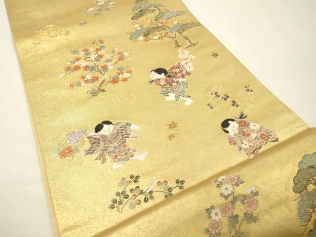 平和屋本店●六通柄袋帯 唐織 京童絵文 本金箔 金泥箔 正絹 逸品 DABG5076fe