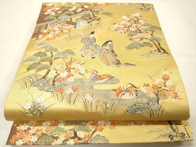平和屋本店●六通柄袋帯 唐織 春日の里絵文 本金箔 金泥箔 正絹 逸品 DABG5082fe