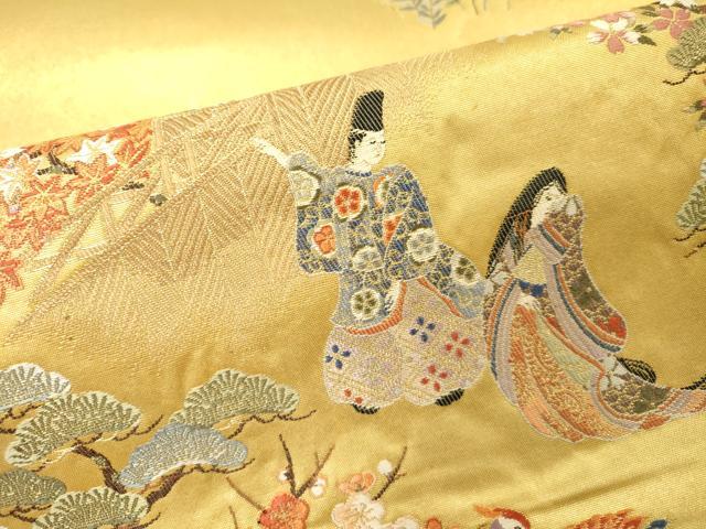 平和屋本店●六通柄袋帯 唐織 春日の里絵文 本金箔 金泥箔 正絹 逸品 DABG5082fe