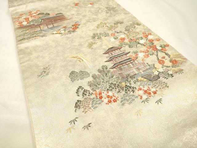 平和屋本店●太鼓柄袋帯 唐織 東照宮絵文 本金箔 白金泥箔 正絹 逸品 DABG5194fe