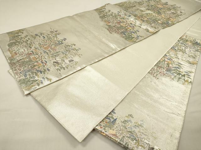 平和屋着物▼本加賀友禅作家 柿本市郎監修 六通柄袋帯 飛鶴風景文 金銀糸 正絹 逸品 DABG5265fe