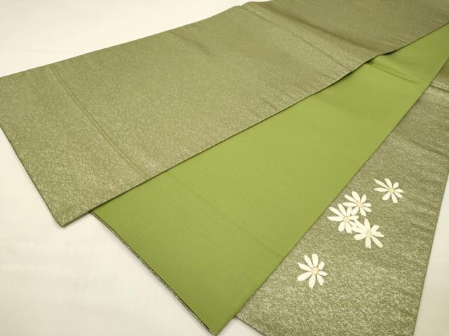 平和屋着物▼染色作家 安達華生 太鼓柄袋帯 手描き 枝花 銀通し地 正絹 逸品 DABG5276fe