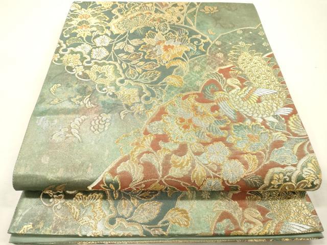平和屋着物▼六通柄袋帯 あぜくら 鳳凰舞蝶更紗花文 金銀糸 引箔 正絹 逸品 DABG5290fe