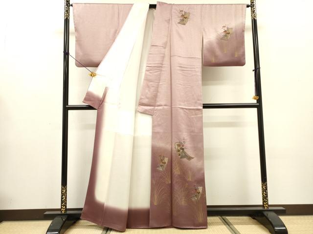 平和屋着物▼中国三大刺繍 スワトウ刺繍 汕頭刺繍 総刺繍 訪問着 短冊花文 暈し染 金彩 正絹 逸品 DABG5317fe