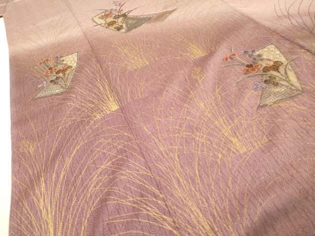 平和屋着物▼中国三大刺繍 スワトウ刺繍 汕頭刺繍 総刺繍 訪問着 短冊花文 暈し染 金彩 正絹 逸品 DABG5317fe