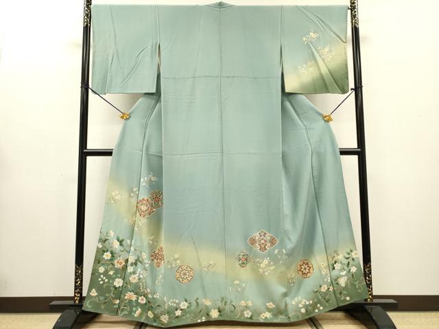 平和屋着物▼訪問着 刺繍 正倉院更紗花唐草文 暈し染 金糸 正絹 逸品 DABG5321fe