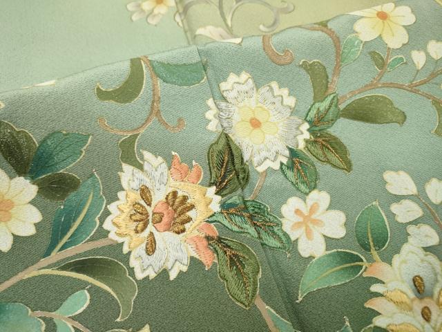 平和屋着物▼訪問着 刺繍 正倉院更紗花唐草文 暈し染 金糸 正絹 逸品 DABG5321fe