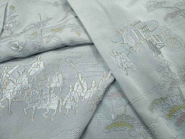 平和屋着物▼中国三大刺繍 スワトウ刺繍 汕頭刺繍 総刺繍 訪問着 人物風景 金糸 正絹 逸品 未使用 DABG5335fe
