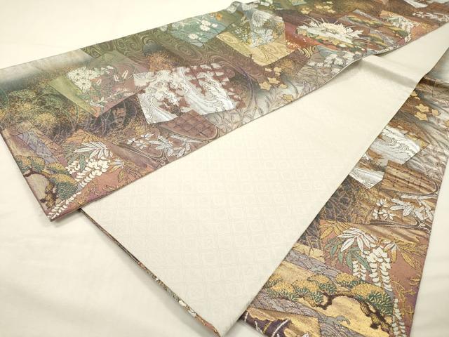 平和屋着物▼六通柄袋帯 白眉織 色紙重ね花文 金銀糸 引箔 正絹 逸品 DABG5417fe