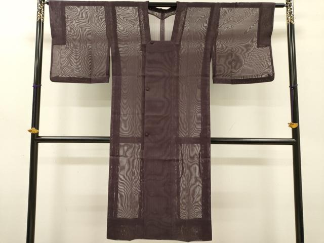 平和屋着物▽道行コート スリーシーズン 春夏秋 塵除け 二重紗 縞 葡萄色 ロング丈 正絹 逸品 DABG5500fe