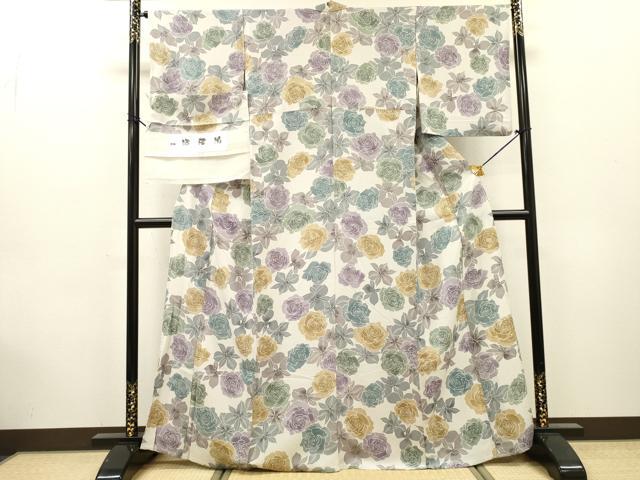 平和屋着物▽上質な小紋 単衣 酒落流 草花 反端付き 正絹 逸品 DABG5510fe