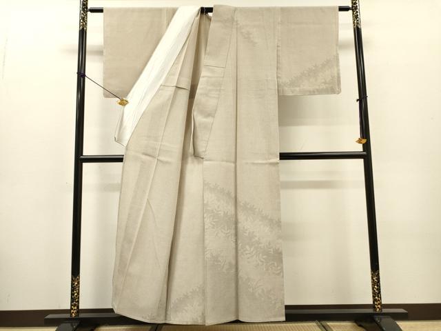 平和屋着物▽本塩沢 訪問着 単衣 110亀甲 草葉シルエット 証紙付き 正絹 逸品 未使用 DABG5512fe