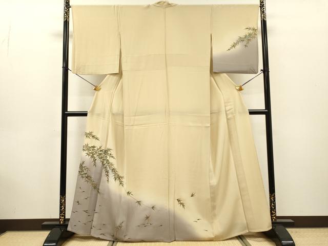平和屋着物▽訪問着 単衣 笹竹文 暈し染 金彩 さが美扱い 正絹 逸品 DABG5526fe