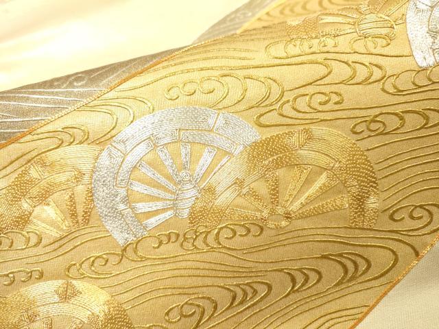 平和屋着物●西陣 川島織物 太鼓柄袋帯 駒刺繍 流水片輪車文 金彩 正絹 逸品 DABG5546fe