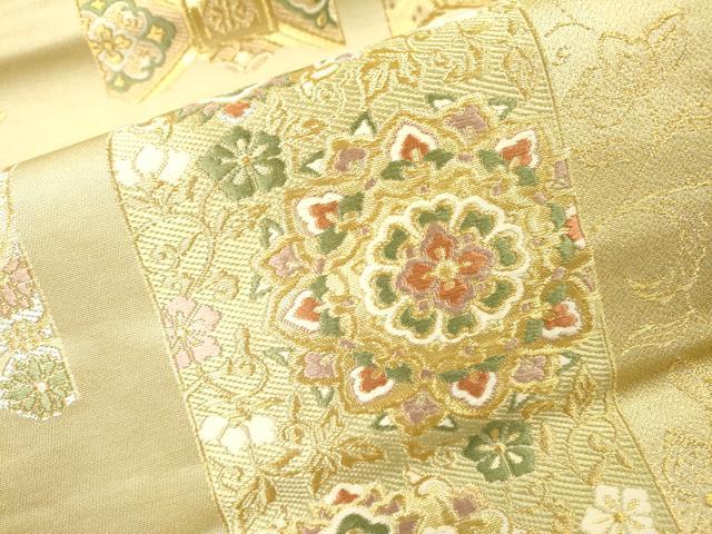 平和屋着物▼六通柄袋帯 唐織 祥錦 短冊吉祥花鳥文 金糸 正絹 逸品 DABG5561fe