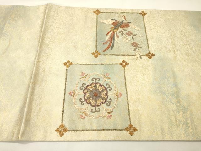 平和屋着物▼太鼓柄袋帯 駒刺繍 総刺繍 花喰い鳥 正倉院 金彩 正絹 逸品 DABG5562fe