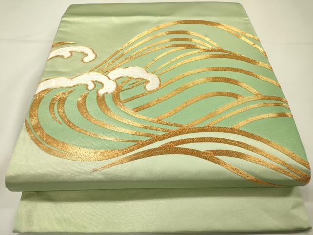平和屋着物▼太鼓柄袋帯 駒刺繍 総刺繍 立波文 正絹 逸品 DABG5567fe