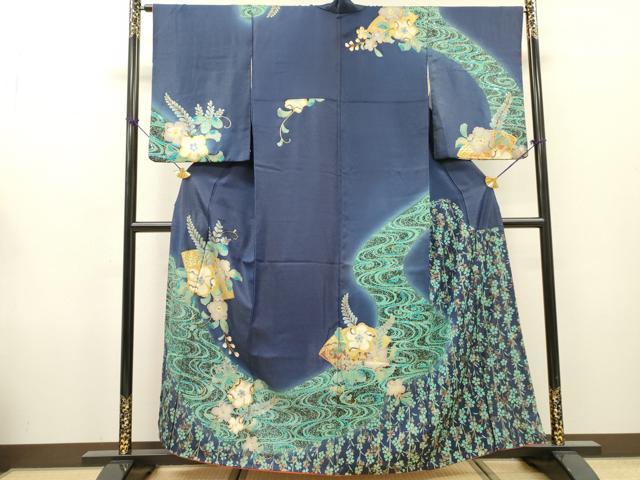 平和屋着物▼訪問着 辻が花 スパンコール ラインストーン 暈し染 金彩 銀通し地 正絹 逸品 DABG5641fe