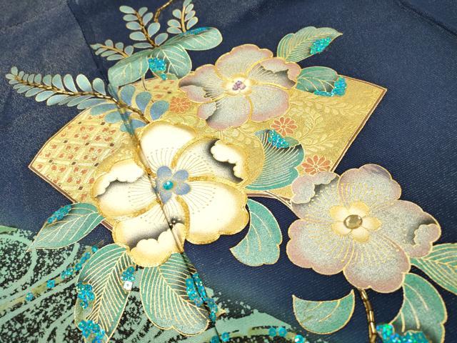 平和屋着物▼訪問着 辻が花 スパンコール ラインストーン 暈し染 金彩 銀通し地 正絹 逸品 DABG5641fe