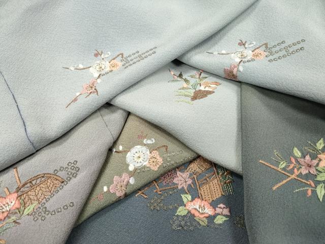 平和屋着物▼訪問着 総刺繍 風景籬花文 暈し染 金糸 仮絵羽 正絹 逸品 未使用 DABG5653fe