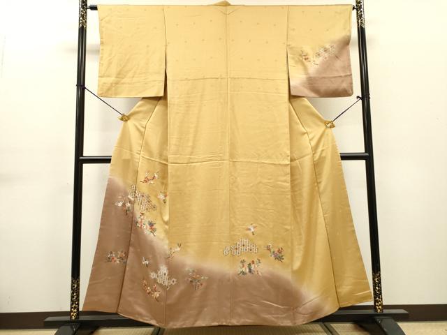 平和屋着物▼訪問着 総刺繍 飛鶴花文 暈し染 正絹 逸品 DABG5662fe