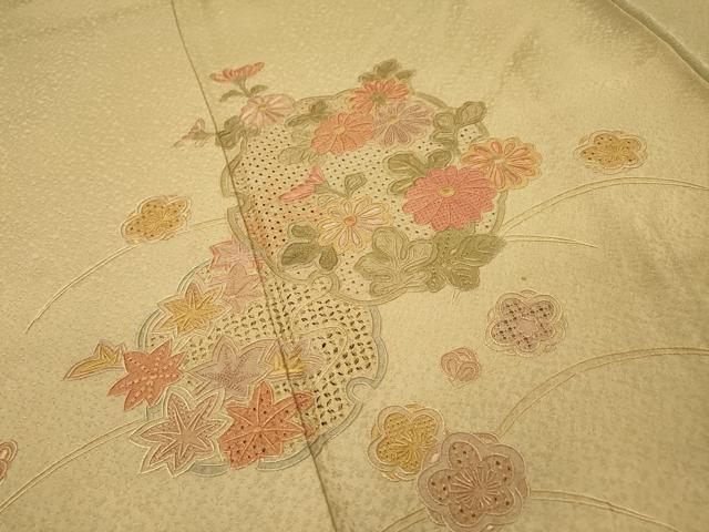 平和屋着物▼中国三大刺繍 スワトウ刺繍 汕頭刺繍 相良刺繍 総刺繍 訪問着 雪輪芝花文 暈し染 正絹 逸品 DABG5668fe