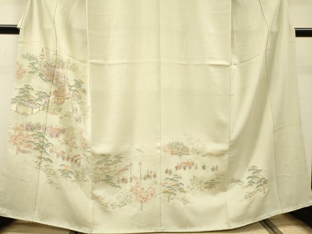 平和屋着物▼中国三大刺繍 スワトウ刺繍 汕頭刺繍 総刺繍 訪問着 人物風景文 金糸 正絹 逸品 DABG5672fe