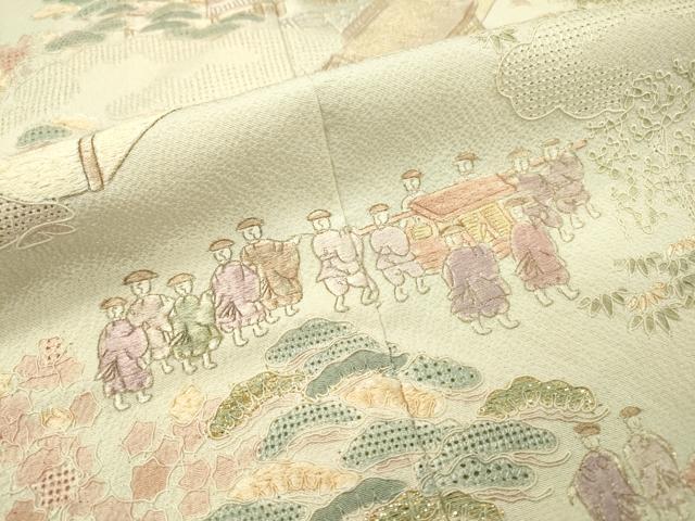 平和屋着物▼中国三大刺繍 スワトウ刺繍 汕頭刺繍 総刺繍 訪問着 人物風景文 金糸 正絹 逸品 DABG5672fe