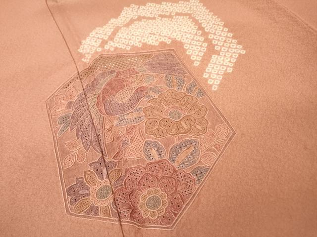 平和屋着物▼中国三大刺繍 スワトウ刺繍 汕頭刺繍 相良刺繍 訪問着 絞り 亀甲飛鶴花文 正絹 逸品 DABG5682fe
