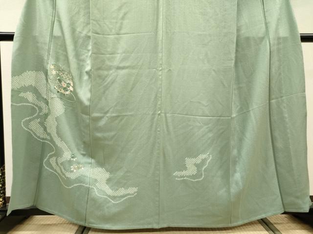 平和屋着物▽訪問着 単衣 刺繍 絞り 道長貝桶花文 正絹 逸品 DABG5716fe