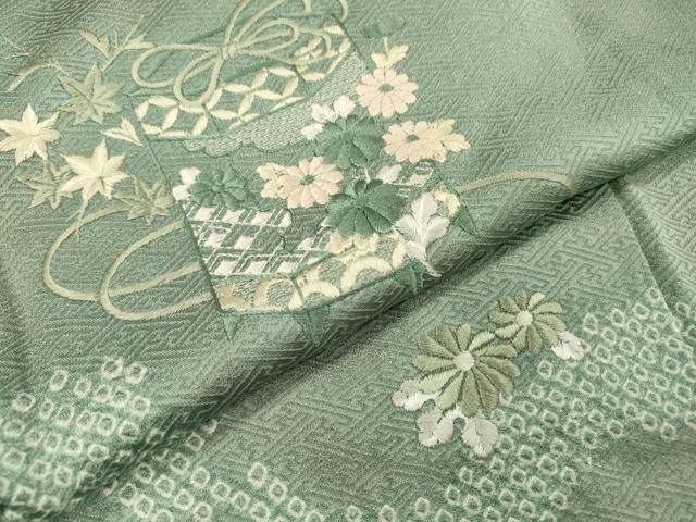 平和屋着物▽訪問着 単衣 刺繍 絞り 道長貝桶花文 正絹 逸品 DABG5716fe