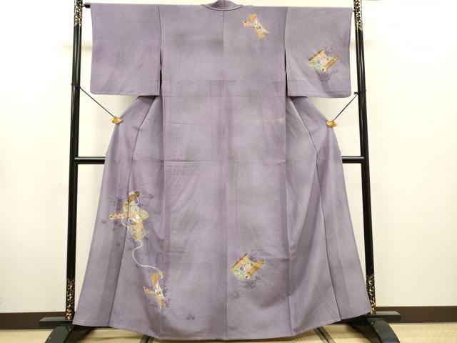 平和屋着物▽訪問着 単衣 蒔絵御所車女人花文 暈し染 金彩 正絹 逸品 DABG5718fe