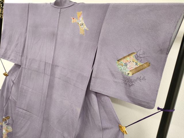 平和屋着物▽訪問着 単衣 蒔絵御所車女人花文 暈し染 金彩 正絹 逸品 DABG5718fe