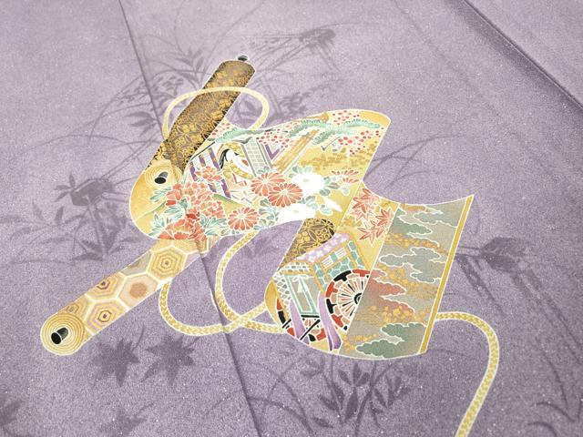 平和屋着物▽訪問着 単衣 蒔絵御所車女人花文 暈し染 金彩 正絹 逸品 DABG5718fe