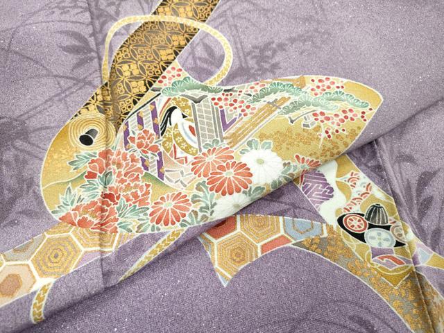 平和屋着物▽訪問着 単衣 蒔絵御所車女人花文 暈し染 金彩 正絹 逸品 DABG5718fe