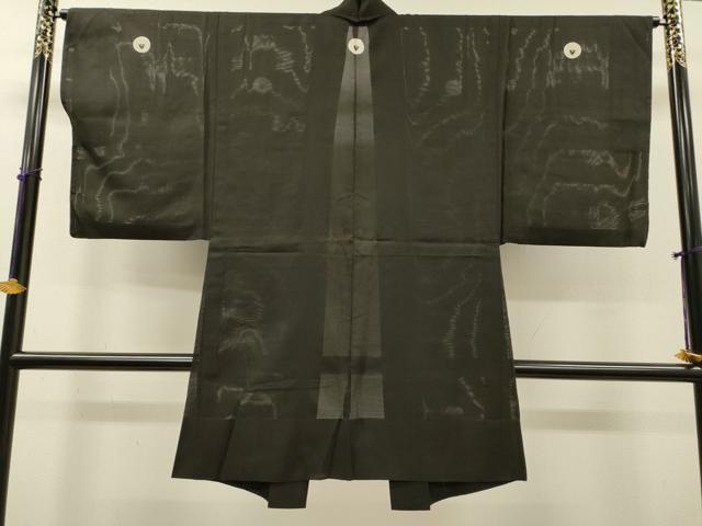 平和屋着物▽男性 黒紋付 長羽織 スリーシーズン 春夏秋 塵除け 絽 正絹 逸品 DABG5729fe