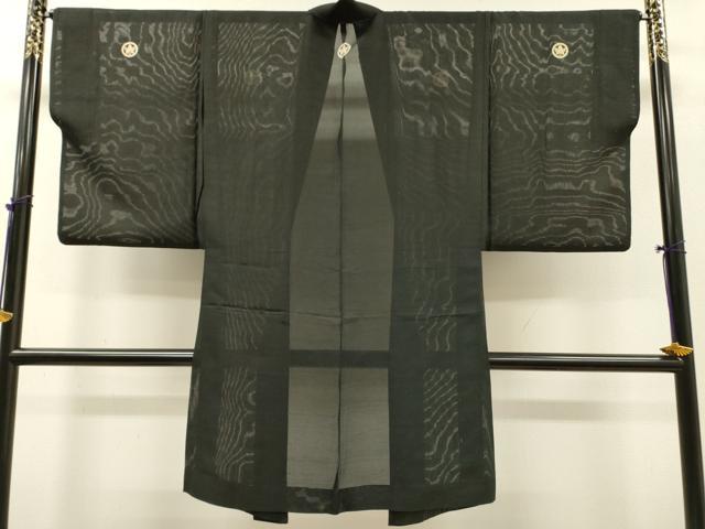 平和屋着物▽男性 黒紋付 長羽織 スリーシーズン 春夏秋 塵除け 絽 正絹 逸品 DABG5731fe
