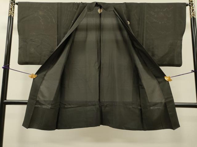 平和屋着物▽男性 黒紋付 長羽織 スリーシーズン 春夏秋 塵除け 絽 正絹 逸品 DABG5733fe