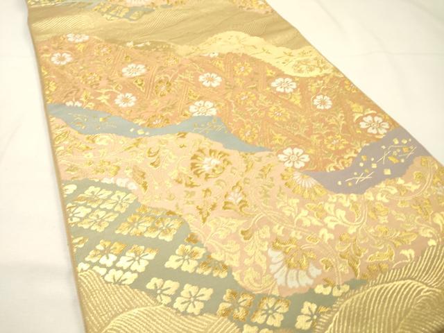 平和屋着物▼西陣 服部織物謹製 六通柄袋帯 唐織 道長更紗花唐草文 金銀糸 正絹 逸品 DABG5764fe