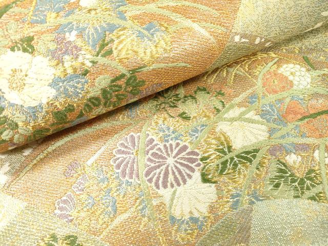 平和屋着物▼両面 六通柄袋帯 唐織 光琳花扇 琳派 宗達 松島図 金糸 正絹 逸品 DABG5786fe