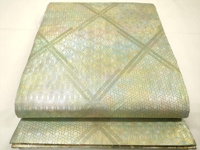 平和屋着物▼極上 西陣あさぎ 両面 全通全景柄袋帯 近代花鳥画 本金プラチナ二重箔 正絹 逸品 DABG5815fe