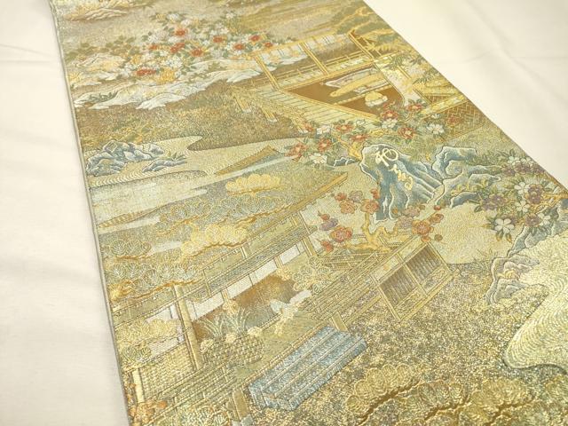 平和屋着物▼極上 西陣あさぎ 両面 六通柄袋帯 松寿の袖度 本金プラチナ二重箔 正絹 逸品 DABG5830fe