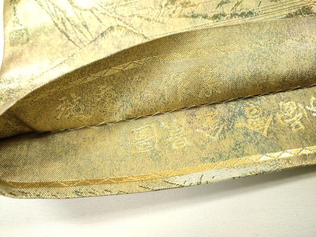 平和屋着物▼極上 西陣あさぎ 両面 全通全景柄袋帯 廣重名作集 六十餘州名勝圖會 本金プラチナ二重箔 正絹 逸品 DABG5831fe