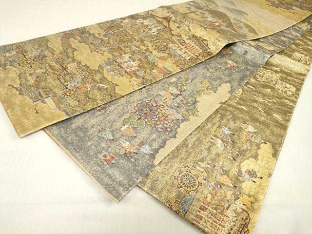 平和屋着物▼極上 西陣あさぎ 丸帯 平安京の三大祭 本金プラチナ二重箔 正絹 逸品 DABG5833fe