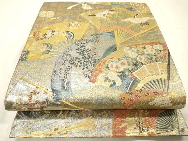 平和屋着物▼極上 西陣あさぎ 両面 全通全景柄袋帯 徳川美術館秘蔵 本金プラチナ二重箔 正絹 逸品 DABG5835fe