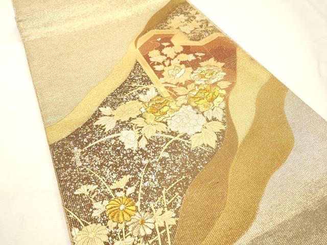 平和屋着物▼太鼓柄袋帯 刺繍 屏風花文 金銀彩 正絹 逸品 未使用 DABG5843fe