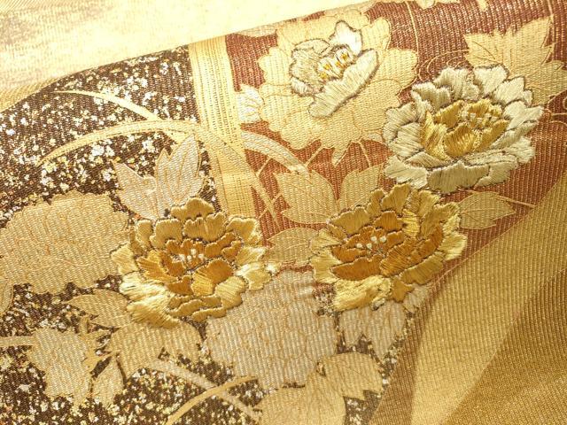 平和屋着物▼太鼓柄袋帯 刺繍 屏風花文 金銀彩 正絹 逸品 未使用 DABG5843fe
