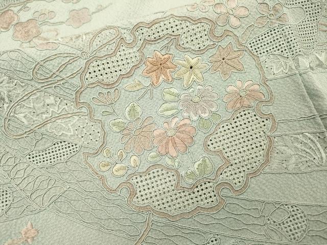 平和屋着物▼中国三大刺繍 スワトウ刺繍 汕頭刺繍 総刺繍 訪問着 几帳雪輪花文 正絹 逸品 DABG5881fe