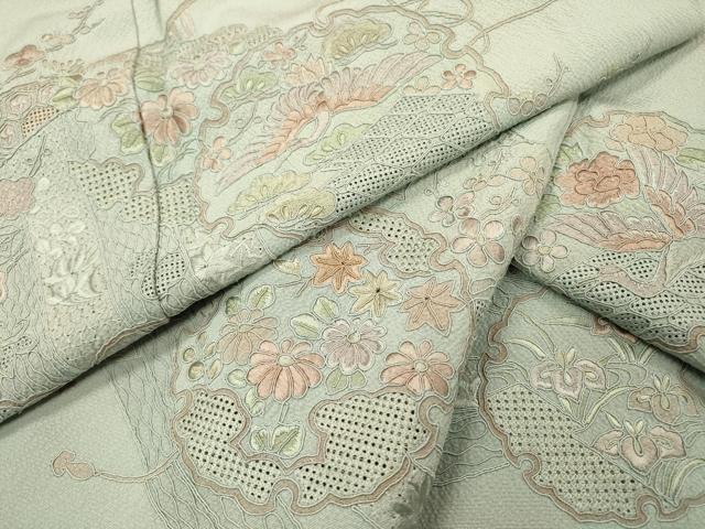 平和屋着物▼中国三大刺繍 スワトウ刺繍 汕頭刺繍 総刺繍 訪問着 几帳雪輪花文 正絹 逸品 DABG5881fe